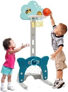 4-in-1 Toddler Basketball Hoop, Adjustable Height Kids Basketball Hoop with Soccer Goal Ring Toss Golf Play Set, Basketball Hoop for Kids Indoor Outdoor Sports