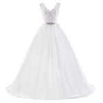 Women's Wedding Dresses for Bride Sweetheart Appliques with Beading Ball Gown Two Straps Bridal Dresses with Big Train, White, 22 Plus
