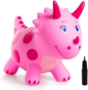 EVERICH TOY Dinosaur Bouncy Animal Toys, Pink Triceratops Bouncer, Ride on Bounce Hopper for Kids 2-5 Indoor Outdoor Activity Birthday Gift for 18 Months 2 3 4 Years Old Boys