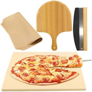 KITment 13 PCS Pizza Stone Set, 19" Pizza Stone for Oven and BBQ Grill Pizza Paddle with Cutter & Cooking Papers, Pizza Oven Accessories, Baking Supplies for Bread, Cookies, Chicken Wings