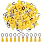 Hilitchi 100Pcs 12-10AWG Insulated Terminals Ring Electrical Wire Crimp Connectors (Yellow - M6) (Yellow - M6)