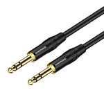 DREMAKE 6FT 6.35mm/6.5mm Balanced Audio Cable TRS 1/4 Inch to 1/4 Inch Guitar Instrument Cable, 6.35mm to Quarter Inch Speaker Cable for Studio Monitors, Mixers, Audio Interface, Stereo Headphone AMP