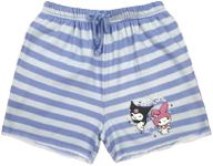 Kuromi & My Melody Characters in Heart Frame Blue and White StripedUnisex Adult Shorts-XS