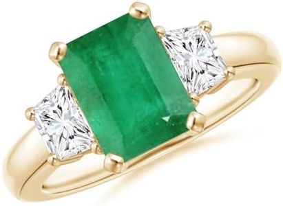 Angara Natural Emerald Ring for Women | Emerald-Cut Emerald and Trapezoid Diamond Three Stone Ring in Yellow Gold | May Birthday, Anniversary, Gemstone Jewelry Gift | A | 9x7mm | Ring Size- 6.5