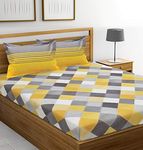 Huesland by Ahmedabad Cotton 144 TC Cotton King Size Bedsheet with 2 Pillow Covers - Yellow, Grey(9ft x 9ft)