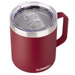 SUNWILL 14 oz Coffee Mug, Vacuum Insulated Camping Mug with Lid, Double Wall Stainless Steel Travel Tumbler Cup, Coffee Thermos Outdoor, Powder Coated Wine Red