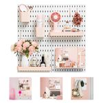 VUSIGN Pegboard Combination Wall Organizer Kit, 4 Pieces Pegboards and 17 Accessories Modular Hanging, Wall Mount Display Peg Board Panel Kits for Bedroom, Home, Office, Bathroom, 22" x 22", Pink