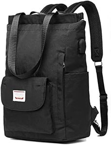 Convertible Tote Daypack Laptop Backpack Wide Top Open college student backpack Water Resistant Travel Work Casual Daypack, Black, Large, Fashion