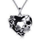 CRMAD Skull Gothic Necklace Sterling Silver Rose Skull Crystal Jewelry for Men Women Halloween Jewelry Gifts (rose) (rose) (rose), Metal