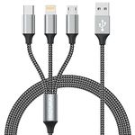 SIZUKA Charger Cable, Multi Charger Cable [1.2M] 3 in 1 Multiple USB Cable Nylon Braided with iPhone Micro USB Type C Cable Connector for iPhone, Android Samsung, Huawei, Nexus, Nokia,LG, PS4