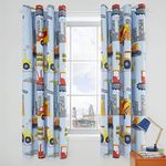 Catherine Lansfield Kids Construction 66x72 Inch Black Out Eyelet Curtains Two Panels Blue