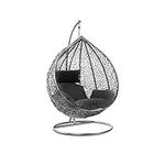 Rattan Swing Egg Chair Hanging Garden Hammock with Cushions & Stand Outdoor Indoor Furniture (Grey Egg Chair & Black Cushion)