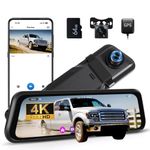 OiLiehu 9.66" 4K Mirror Dash Cam, Smart Rear View Mirror Camera, 4K+1080P Dash Cam Front and Rear, Night Vision, Parking Assist, G-sensor, Loop Record, APP Control, ADAS, BSD, Include 64G Card & GPS
