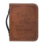 Kuiaobaty Lord Quotes Bible Case Cover with Handle, Brown Leather Carrying Book Case Church Bag Bible Cover Gift for Farther