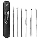 Ear Wax Removal Kit, 6 Pcs Stainless Steel Ear Spoon Ear Wax Cleaner,Reusable Ear Wax Remover Set With Leather Storage Case for Personal and Home Use Ear Cleaner Tools (black)