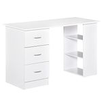 HOMCOM Computer Desk with 3-Tier Storage Shelves, 47 Inches Home Office Desk with Drawers, Study Writing Table, White