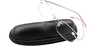 SOOLALA Womens Titanium Rimless Reading Glasses Frameless Stainless Steel Readers with Case, Pink, +1.5