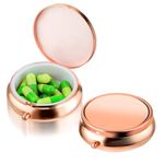 WLLHYF Pill Box Cute Small Pill Box for Purse & Pocket Medicine Organizer Travel Pillbox Waterproof Pill Case Metal Pill Container Holder for Vitamins, Fish Oil, Supplements (Rosegold)