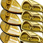 Japan WaZaki 4-SW Adjustable Combo Hybrid Irons USGA R A Rules Golf Club Set with Headcover,WL-III Model,14K Gold Finish,Maraging Carbon Steel,Regular Flex,65g Graphite Shaft,RH,Pack of 16