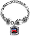 Inspired Silver - Silver Square Charm Bracelet with Cubic Zirconia Jewelry, 7.5 inch, Metal Gemstone, Cubic Zirconia