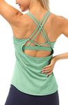 icyzone Women's Workout Tank Tops Built in Bra - Strappy Sports Yoga Tops, Running Exercise Gym Shirts (L, Brook Green)