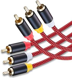 Audio Video RCA Cable 10Ft,3RCA Male to 3RCA Male 24K Gold Plated Composite AV Cable Compatible with Set-Top Box,Speaker,Amplifier,DVD Player and More(10Ft/3M)