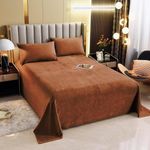 Cloth Fusion Warm Winter Solid Flannel Fleece Bedsheet for Double Bed King Size with 2 Pillow Covers 90"X100" inches, Orange