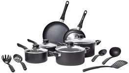 Amazon Basics 15-Piece Non-Stick Cookware Set, Black