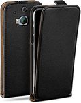 MoEx Magnetic Flip Case compatible with HTC One M8 / M8s | 360° protection faux leather, Black