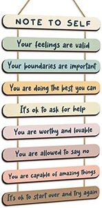 Mental Health Reminders Wall Art Decors Positive Psychology Affirmations Wall Decor Wooden Hanging Wall Pediments Inspirational Wall Art for Counseling Therapy Office Students Classroom (Pastel Color)