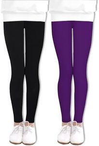LUOUSE 2 Pack Girls' Stretch Soft Athletic Leggings Toddler Kids Sweet Solid Yoga Comfy Pants Full Length 10-11 Years Black and Purple