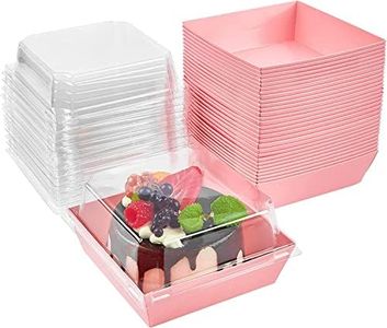 LATERN 50 Piezas Cajas para Rebanadas de Pastel con Tapas Transparentes, 12CM Papel a Prueba de Aceite Cajas de Postres Cupcakes Cajas para Llevar para Galletas Sándwich Macarrón Panadería (Rosa)