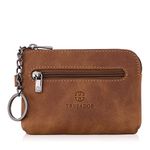 Trusador Milano Unisex Leather Front Pocket Wallet Coin Purse Zipper Pouch with Keychain, Cognac, Coin Purses & Pouches