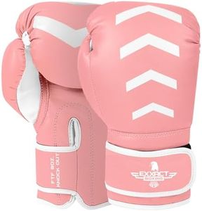 Exxact Sports Knockout Youth Boxing Gloves for Kids (3-15 Years) with Padded Protection and Wrist Support, Durable Engineered Leather Kids Boxing Gloves for Sparring (Baby Pink/White, 8 OZ)