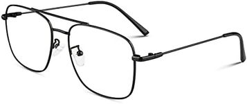 LINVO Fake Glasses Non Prescription Clear Lens Metal Frame Fashion Eyewear for Women Men, Black Frame | Clear Lens