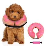 DEWVIE Inflatable Dog Cone Collar, Protective Recovery Collar Cone for Small Medium Large Dogs and Small Cats, Soft Adjustable Soft E-Collar After Surgery, Cute Dog Paw Pattern (Pink, Small)