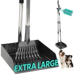 Bamda Pooper Scooper, Extra Long Handle Dog Pooper Scooper, Adjustable Stainless Steel Rake & Extra Large Tray for Large Medium Small Dogs, Poop Scoop for Collect Pet Feces, Fallen Leaves, Stones