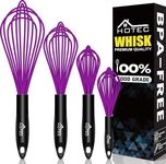 HOTEC 4 Pieces Silicone Whisks for Cooking, Wire Balloon Whisks Egg Beater, Non-slip Handle Whisk for Non-stick Cookware Perfect for Cooking, Stirring, Beating and Blending (Purple)