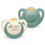 NUK for Nature Baby Dummy | 0-6 Months | Sustainable Rubber Soothers | Over 98% Natural Raw Materials | Eucalyptus Green | 2 Count