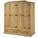 Corona 4 Door 2 Drawer Wardrobe Solid Pine Storage Bedroom Furniture