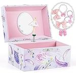 Girl's Musical Jewelry Storage Box with Light Purple Spinning Ballerina Theme, Kids Musical Box with Jewelry Set, Music Box for Little Girls Daughter, Birthday Anniversary, Swan Lake Tune