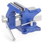 Fasmov Bench Vise, 4-1/2" Vice With 240° Swivel Base Clamp Home Vises Rotation Base, Swivel Base Bench for Workbench, Clamp-on Home Merchanic Vice Desktop Clamp for Woodworking, Drilling, Blue