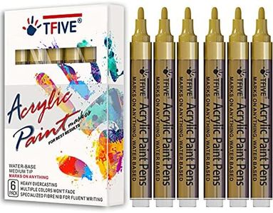 Gold Acrylic Paint Marker Pens - 2-3mm Medium Tip, 6 Pack Permanent Gold Water Based Paint Pen for DIY Projects, Paintings for Rock, Fabric, Wood, Leather, Metal, Ceramics, Paper, Glass, Plastic