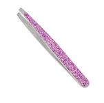 Durable Straight Stainless Steel Tweezers With Slanted/Slant Tip In Purple Colour With Glitter for Hair Removal, Eyebrows Plucking and Handicrafts/Crafting By VAGA