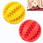 2 Pack Dog Toy Ball，Nontoxic Bite Resistant Teething Toys Balls for Small/Medium/ Large Dog and Puppy Cat , Dog Pet Food Treat Feeder Chew Tooth Cleaning Ball Exercise Game IQ Training Ball (L-2.75in, Yellow+Red)