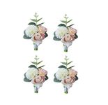 Boutonniere Buttonholes Groom Groomsman Best Man Rose Wedding Flowers Accessories Prom Suit Decoration, Pack of 4