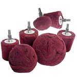 Polishing (brushing) shaped scouring pad grinding head - 7 Pcs Red Non Woven Abrasive Drill Buffing Attachment Set with 1/4 Handle for Manifold/Aluminum/Stainless Steel/Chrome etc