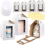 6 Pack Tall Cake Boxes with window and Cake Boards in 2 sizes 10x10x12 & 12x12x14 Cake Carrier, Tiered Cake Box, Layer tier cake boxes, large cake box