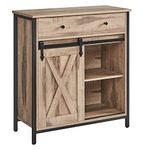 VASAGLE Sideboard, Storage Cabinet, Freestanding Kitchen Cupboard with Sliding Barn Door, 30 x 70 x 80 cm, Adjustable Shelf, Farmhouse Style, for Living Room, Toasted Oak Colour and Black LSC100B50