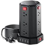 SMALLRT Power Bar Surge Protector, 6.5 Ft Extension Cord with 12 AC Multiple Outlets 4 USB (1 USB C), Power Tower Desktop Charging Station (Black)